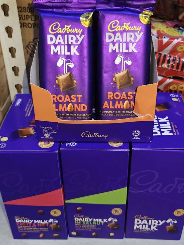 [ 130g x 12packs ] Cadbury Block Chocolate [Dairy Milk /  Almond / Hazel Nut] Halal - Malaysia