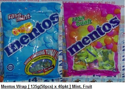 [  135g[50pcs] x 40packs ]Mentos [Mint / Fruit] Halal [ Total : 2000 individually-wrapped pieces per ctn ]