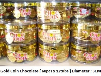 [ 60pcs x 12boxes ] Gold Coin Chocolate [Diameter Per Pc Gold Coin - 3cm] Halal