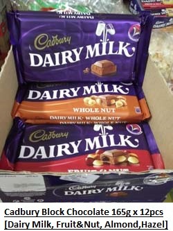 [ 160g x 12packs ] Cadbury Block Chocolate [Dairy Milk / Fruit & Nut / Almond / Hazel Nut] Halal - Malaysia